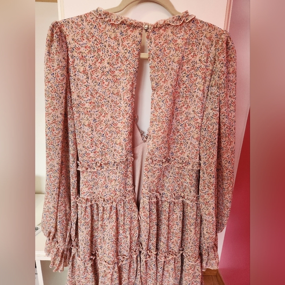Blush Pink Mini-Dress Ditsy Floral Flowy Small She and Sky - Picture 11 of 12